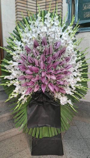 تاج گل ۱طبقه ترحیم ختمی بنفش C140